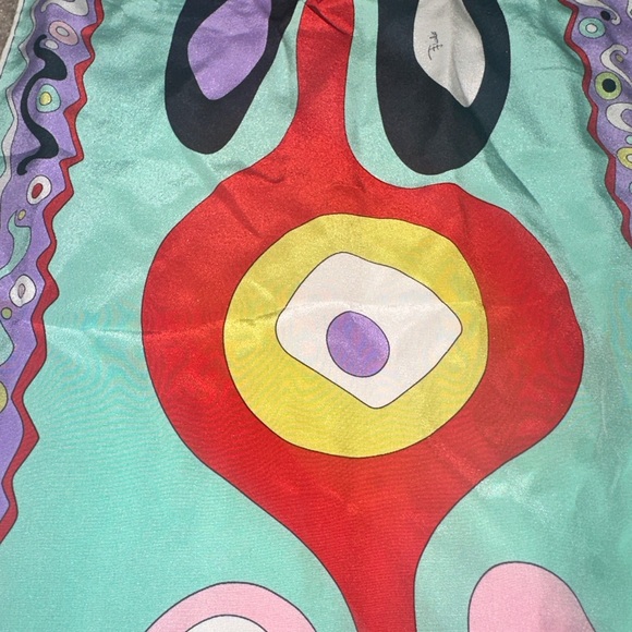 Emilio Pucci Long Scarf Abstract Art Pattern Turquoise - Picture 5 of 9